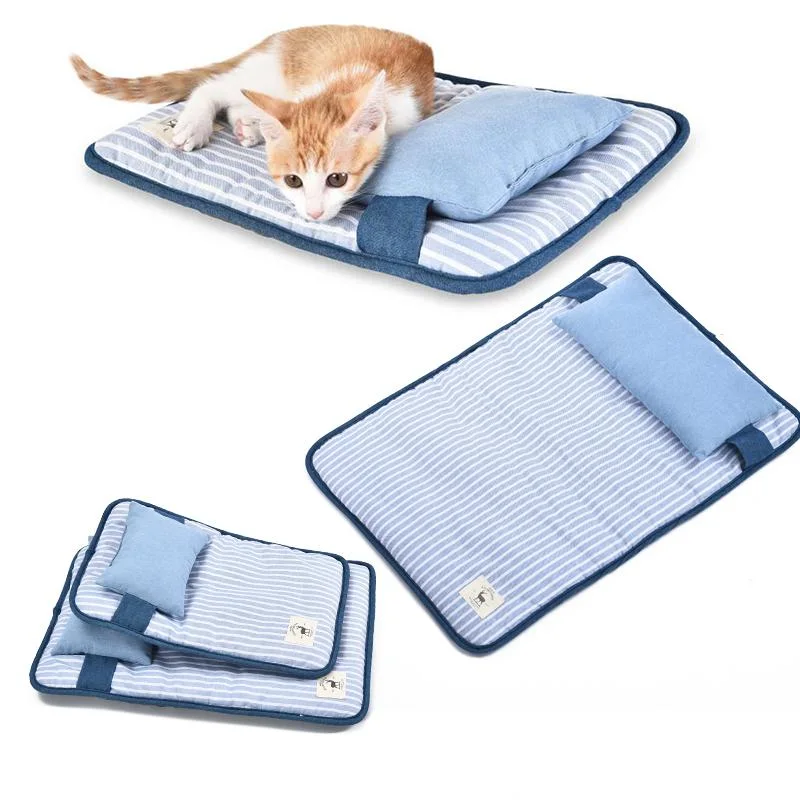 Pet Sleeping Bed Cover Mats Warm Sofa Cushion Mattress with Dog Pillow