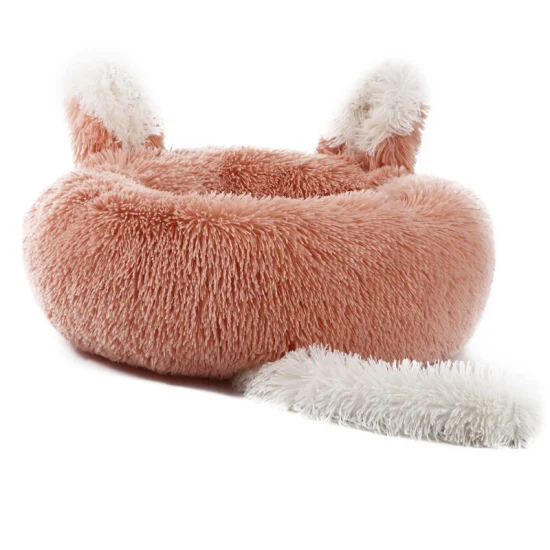 애완 동물 액세서리 도매 애완 동물 침대 제조 업체 드롭 선박 귀 꼬리와 귀여운 부드러운 플러시 도넛 개 고양이 침대