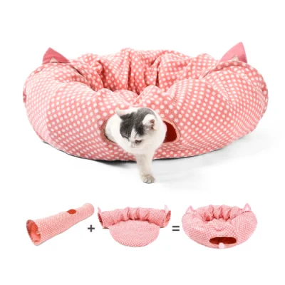 4 in 1 핑크 DOT 스위트 스타일 애완동물 고양이 침대, 탈착식 접이식 고양이 터널 침대