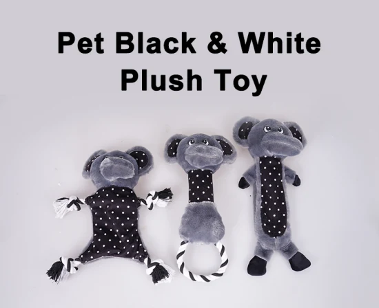 Rena 애완 동물 검정 흰색 귀여운 동물 찍찍이 클래식 인쇄와 부드러운 개 밧줄 플러시 장난감을 박제