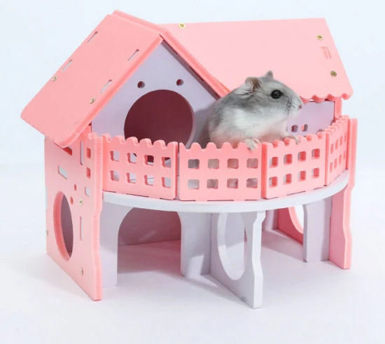 계단이 있는 2층 햄스터 집 생쥐 쥐를 위한 사랑스러운 애완 동물 핑크 성 은신처 햄스터 케이지 둥지 더블 레이어 목조 주택 잠자는 운동 놀이 장난감 Wbb17424